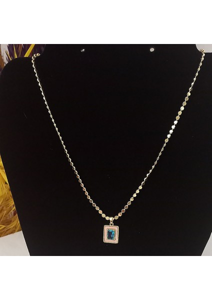 Taş Detaylı Gold Ezme Model Çelik Kolye