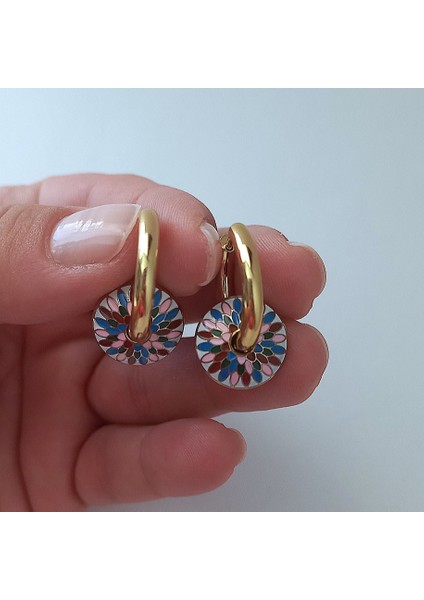 Renkli Mineli Çelik Halka Küpe fiyatları