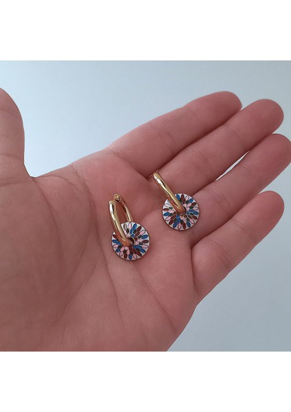 Renkli Mineli Çelik Halka Küpe modelleri