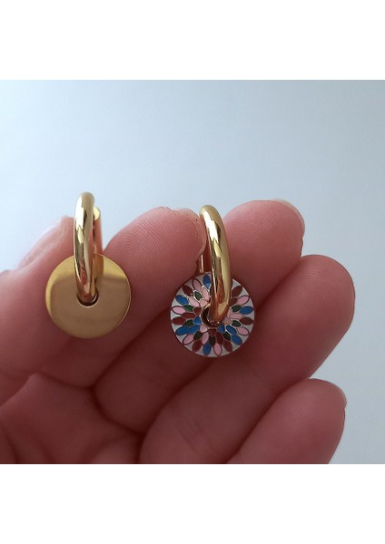 Renkli Mineli Çelik Halka Küpe fırsatları