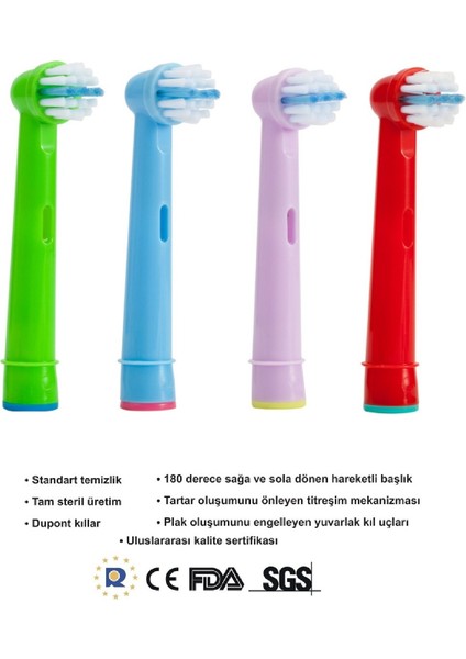 Oral-B Şarjlı ve Pilli Diş Fırçası Uyumlu 4 Adet Çocuk Yedek Başlık