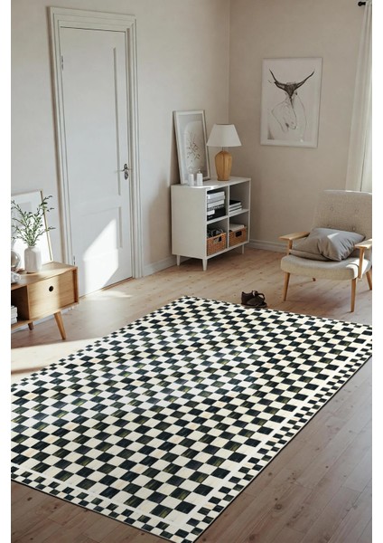 Dama Desenli Kaymaz Taban Yıkanabilir Salon Halısı fiyatları