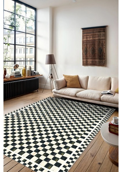 Dama Desenli Kaymaz Taban Yıkanabilir Salon Halısı modelleri