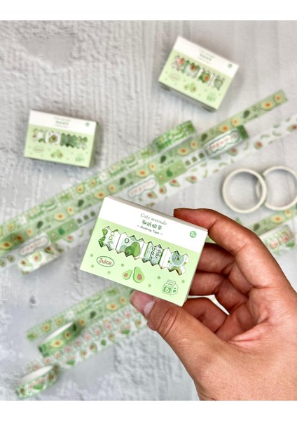Cute Avocado Yeşil 4'lü Washi Bant Set/washi Tape/masking Tape/desenli Bant