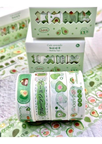 Cute Avocado Yeşil 4'lü Washi Bant Set/washi Tape/masking Tape/desenli Bant modelleri