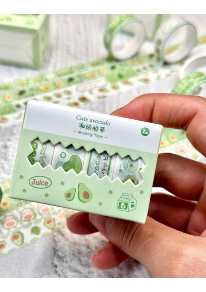 Cute Avocado Yeşil 4'lü Washi Bant Set/washi Tape/masking Tape/desenli Bant fırsatları