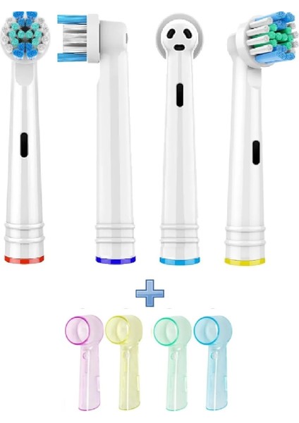 Oral-B Şarjlı ve Pilli Diş Fırçası Uyumlu 4 Adet Yedek Başlık 4 Adet Renkli Koruyucu Kapak