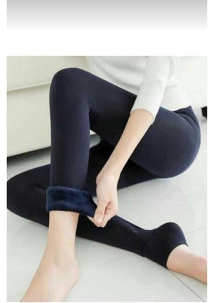 Kadın Siyah Termal Peluş Likralı Kışlık Tayt