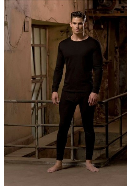 Siyah Erkek Termal Takım Alt Üst Set & Emir Kışlık Kalın Çorap Hediyeli