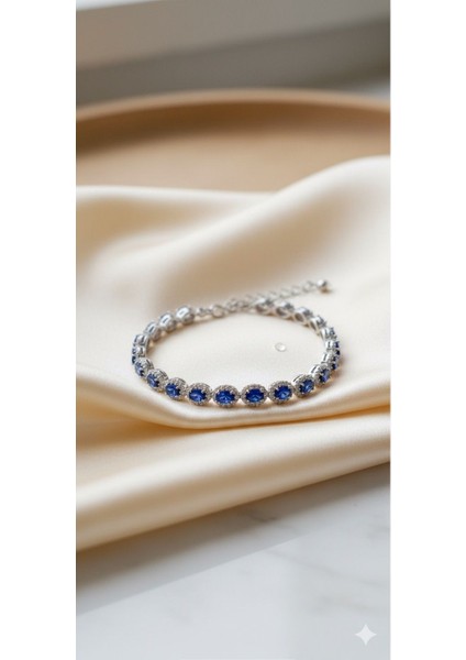 925 Ayar Gümüş Pırlanta Montür Safir Taşlı Bileklik