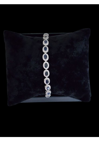 925 Ayar Gümüş Pırlanta Montür Safir Taşlı Bileklik modelleri