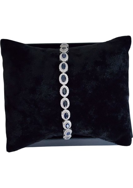 925 Ayar Gümüş Pırlanta Montür Safir Taşlı Bileklik fırsatları