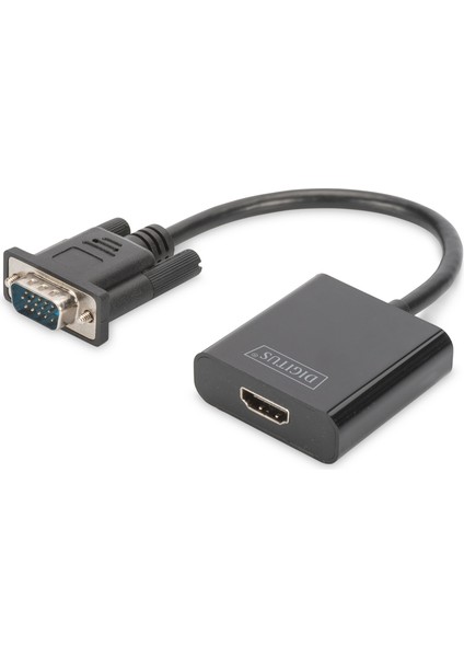 Digitus VGA &lt;-&gt; HDMI Çevirici + Ses (3.5mm), Full Hd (1080P), Kablolu, 15 Cm, Siyah Renk