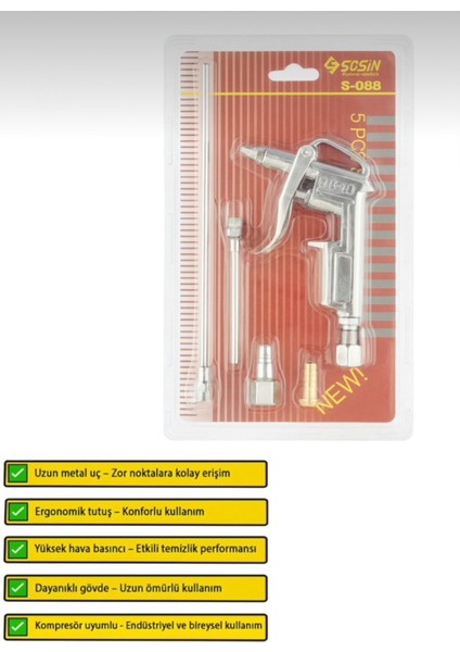 Sosın Profesyonel Hava Üfleme Kompresör Tabancası Seti 5 Parça fiyatları