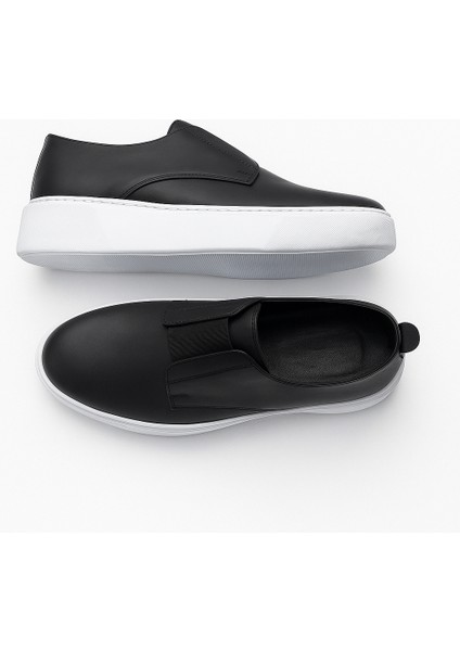 GRE0173 Hakiki Deri Hafif Beyaz EVA Yüksek Taban Bantlı Günlük Siyah Rahat Erkek Casual Ayakkabı