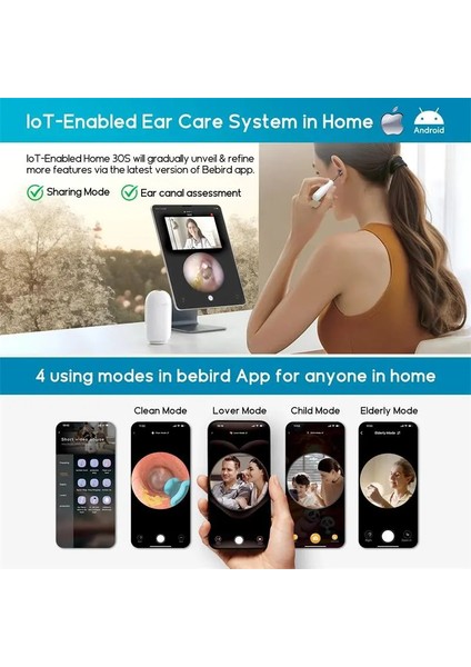 Bebırd Home 30S Famıly Edıtıon 10MP Kamera 3.5mm Lens Şarjlı Wıfı Görüntülü Kulak Temizleme Seti fiyatları