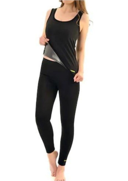 Kadın Siyah Termal Sauna Tayt ve Atlet Takım