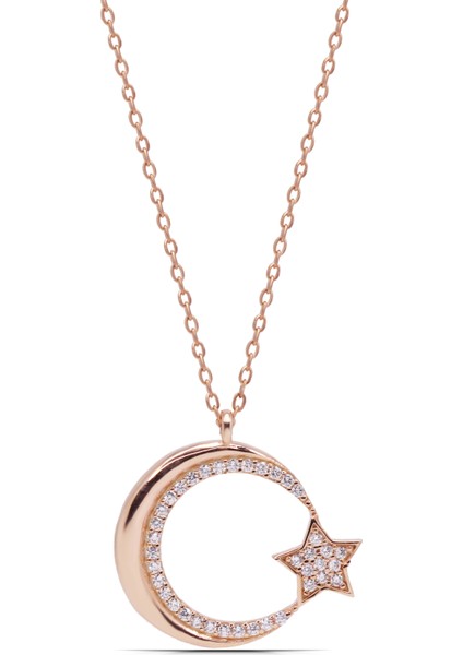 Kadın Ay Yıldız Tasarım 925 Ayar Gümüş Kolye fiyatları