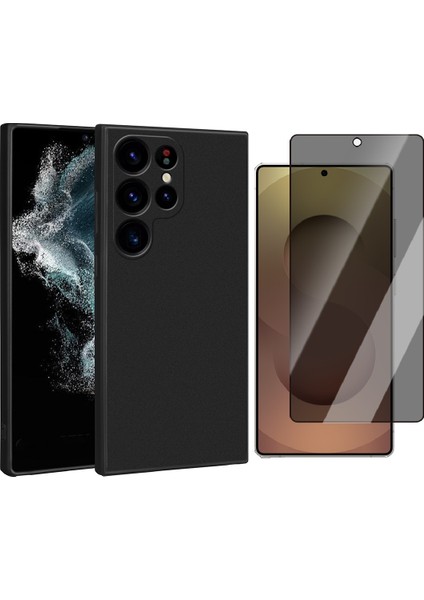 Samsung Galaxy S25 Ultra Kılıf Zore Premier Silikon Kapak + Parmak İzi Okumalı Hayalet Cam Ekran Koruyucu