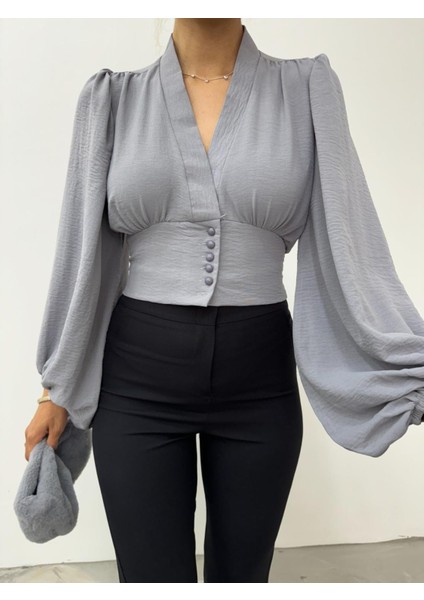 Gri Balon Kol Bluz fiyatları