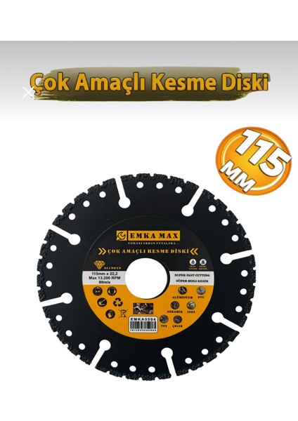 Çok Amaçlı Kesme Diski 115 mm Alüminyum Seramik Taş Çelik Pvc Kesme Diski