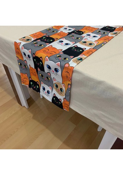 Renkli Kedi Figürlü, Yüksek Kaliteli Dijital Baskılı Runner, Dayanıklı, Modern Tasarım 40X150 cm fiyatları