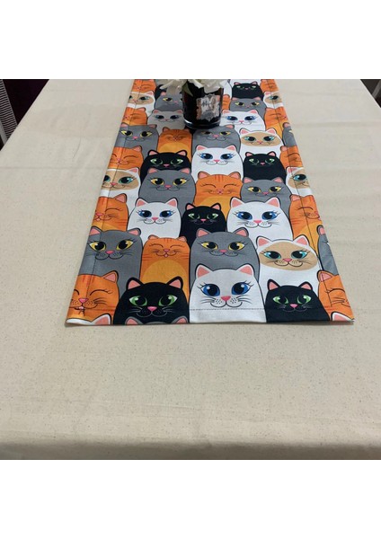 Renkli Kedi Figürlü, Yüksek Kaliteli Dijital Baskılı Runner, Dayanıklı, Modern Tasarım 40X150 cm modelleri