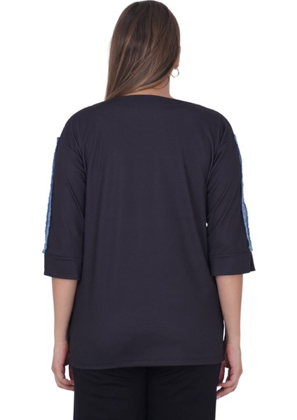 Büyük Beden Çiçek Kuş Baskılı Taşlı Kapri Kol Bluz modelleri