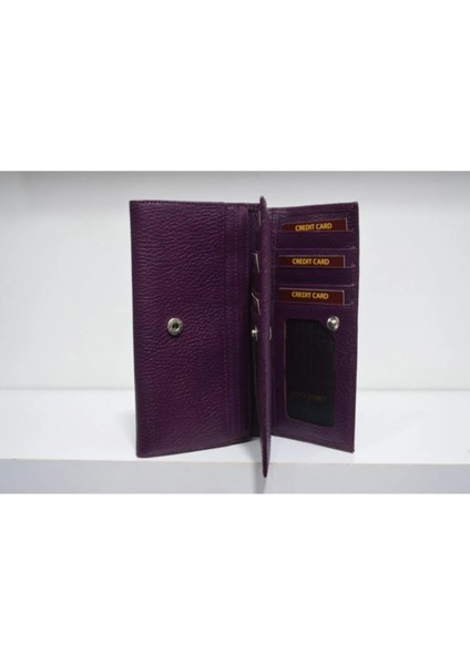 Kadın Naomi Mor Hakiki Deri Çok Bölmeli Cüzdan fiyatları