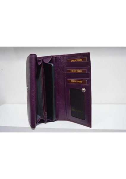 Kadın Naomi Mor Hakiki Deri Çok Bölmeli Cüzdan modelleri