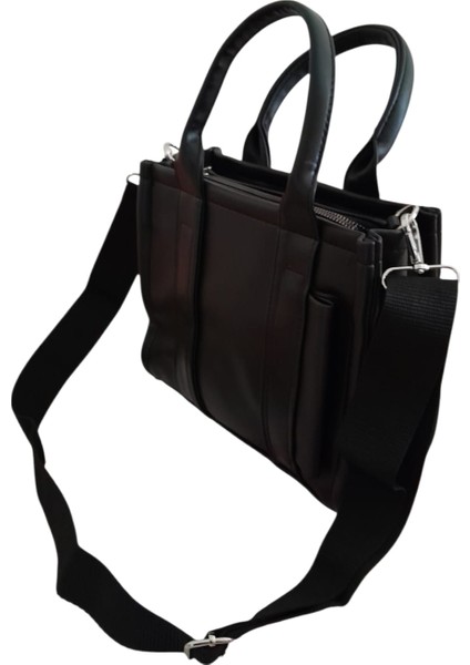 Kadın Şık Suni Deri Fermuarlı Siyah Omuz ve El Çantası