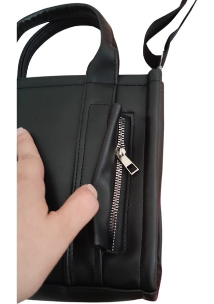 Kadın Şık Suni Deri Fermuarlı Siyah Omuz ve El Çantası