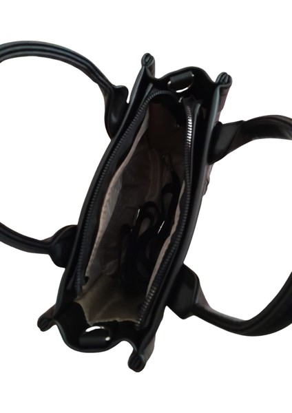 Kadın Şık Suni Deri Fermuarlı Siyah Omuz ve El Çantası