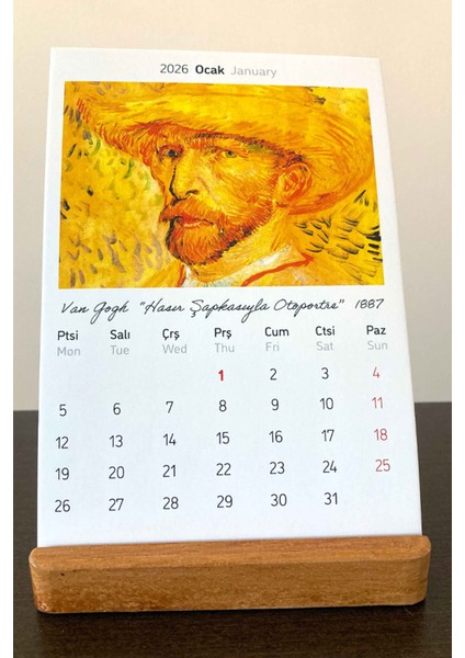 2026 Masa Takvimi, Ahşap Tabanlı Van Gogh Masa Takvimi