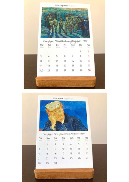 2026 Masa Takvimi, Ahşap Tabanlı Van Gogh Masa Takvimi
