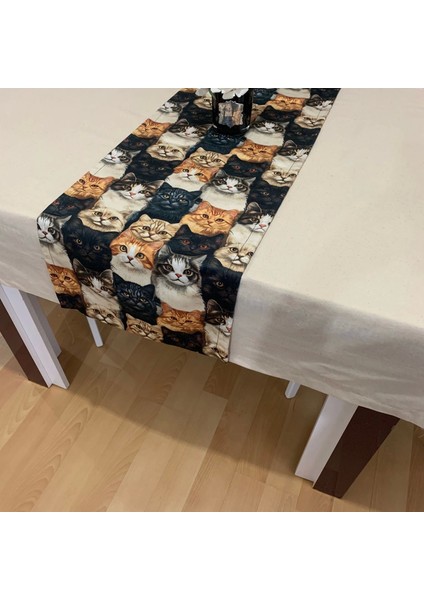 Kedi Desenli, Yüksek Kaliteli Dijital Baskılı Runner, Dayanıklı, Modern Tasarım 40X150 cm modelleri