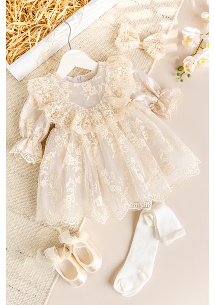 Güpürlü 4'lü Kız Bebek Mevlüt Elbise Seti