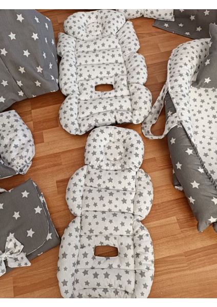 Gri Beyaz Yıldız Oval Yataklı 13 Parça Babynest Seti fırsatları
