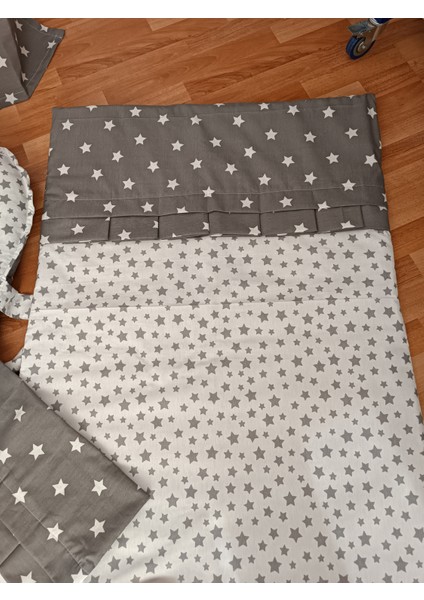 Gri Beyaz Yıldız Oval Yataklı 13 Parça Babynest Seti