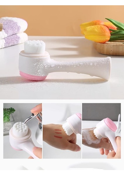 Nano Ultra Yumuşak Yüz Temizleme Fırçası Siyah Nokta Gözenek Temizleyici Aparat Çift Başlıklı