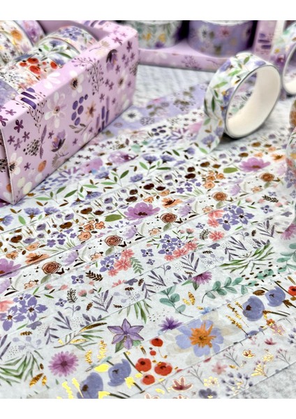 Masking Tape Yaldızlı Çiçek Desenli 12’li Mor Kutu Washi Bant/washi Tape / Bullet Journal / Scrapbook fırsatları