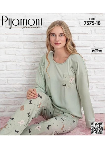 Milan Kadın Su Yeşili Bisiklet Yaka Pijama Takımı modelleri
