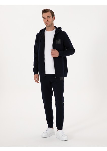 Erkek Lacivert Regular Fit Pamuk Karışımlı Tam Fermuarlı Sweatshirt 50311630-VR033