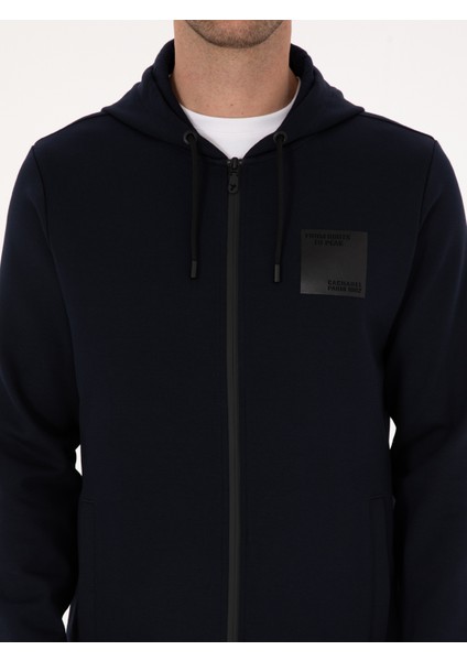 Erkek Lacivert Regular Fit Pamuk Karışımlı Tam Fermuarlı Sweatshirt 50311630-VR033