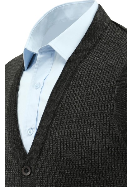 Erkek Düğmeli Yelek Cepli Desenli Çelik Örgü Klasik Kalıp - 5208L modelleri