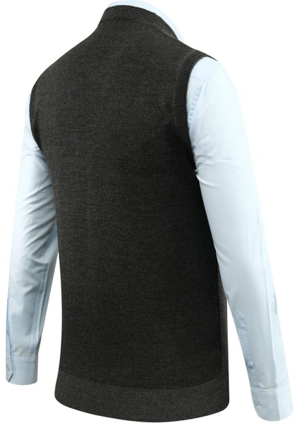 Erkek Düğmeli Yelek Cepli Desenli Çelik Örgü Klasik Kalıp - 5208L fırsatları