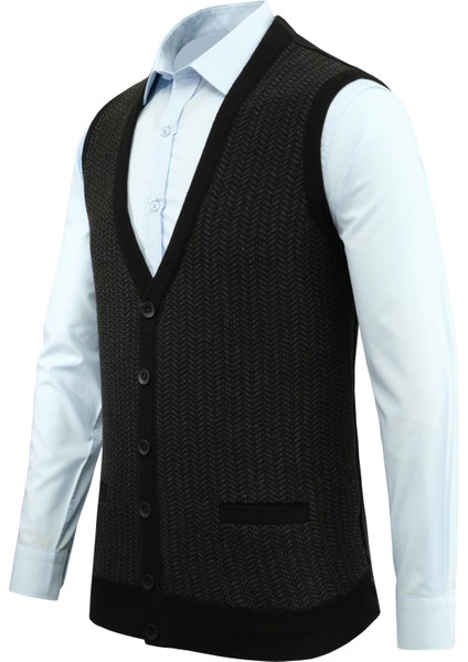 Erkek Düğmeli Yelek Cepli Desenli Çelik Örgü Klasik Kalıp - 5212L fiyatları