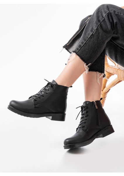 165-225 Siyah Bağcıklı Fermuarlı Günlük Kadın Bot