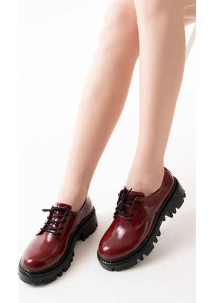 868-754 Bordo Rugan Bağcıklı Günlük Yüksek Tabanlı Loafer Ayakkabı fiyatları