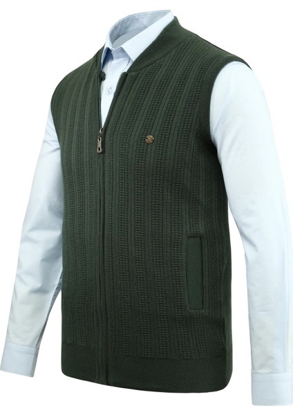 Erkek Fermuarlı Triko Yelek Çelik Örgü Desenli Cepli Klasik Kalıp - 5209J fiyatları